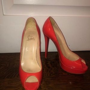 Christian Louboutin Peep Patent Leather Coral Pump
